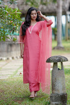 Blush Pink Mul Chanderi Set