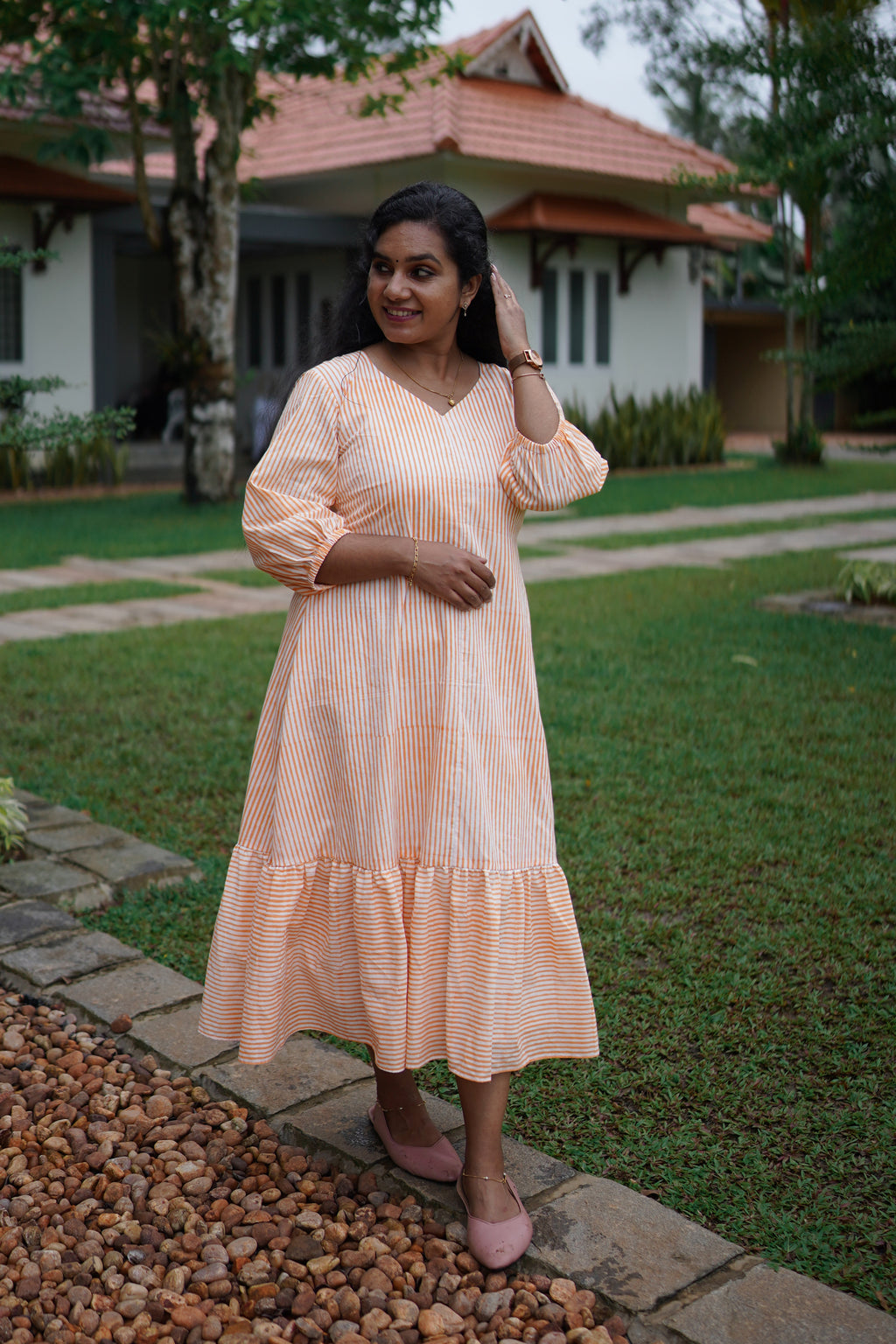 Peach Striped Dress