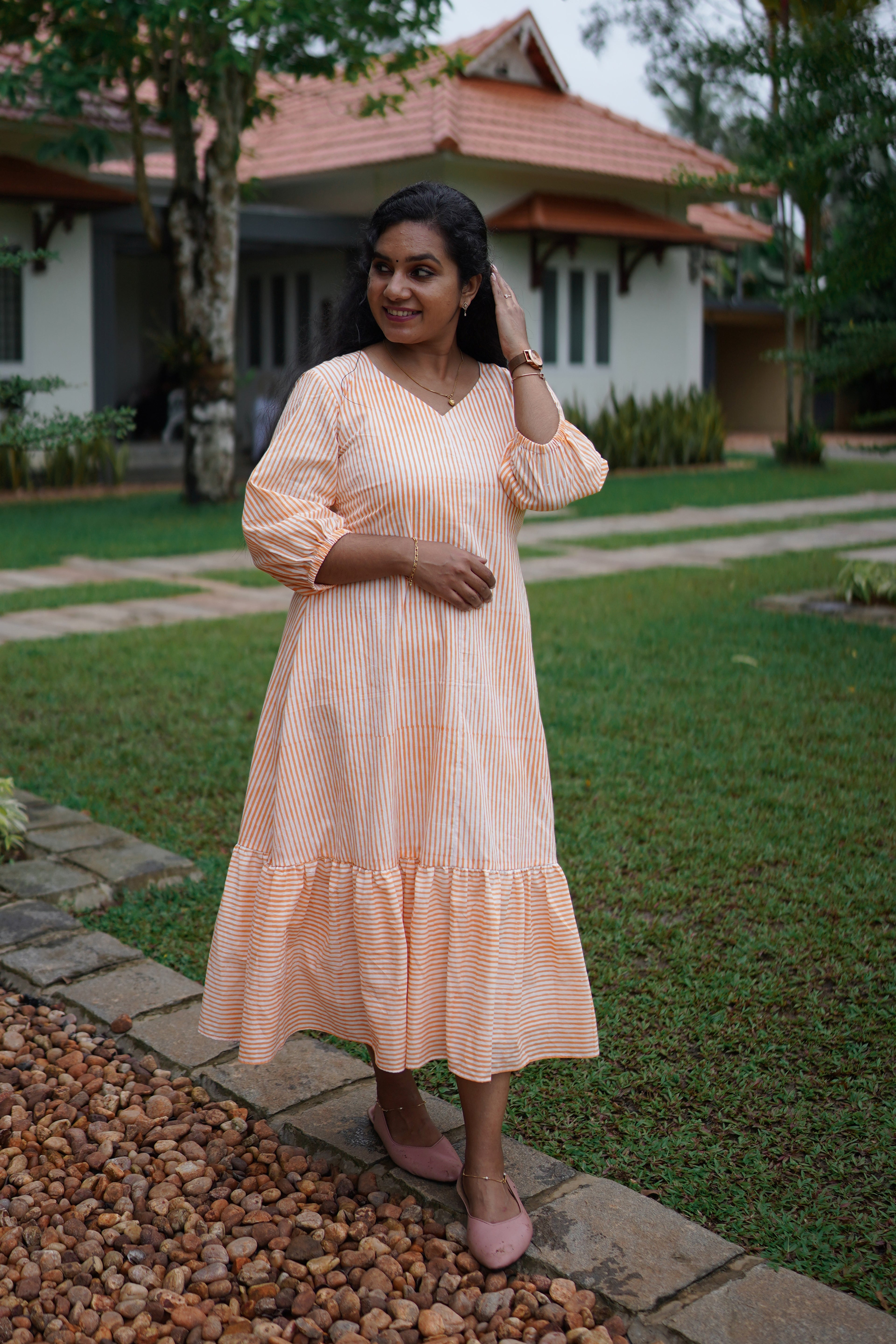 Peach Striped Dress