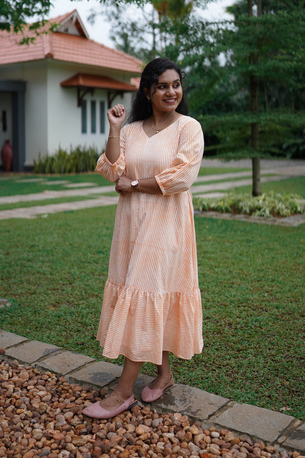 Peach Striped Dress
