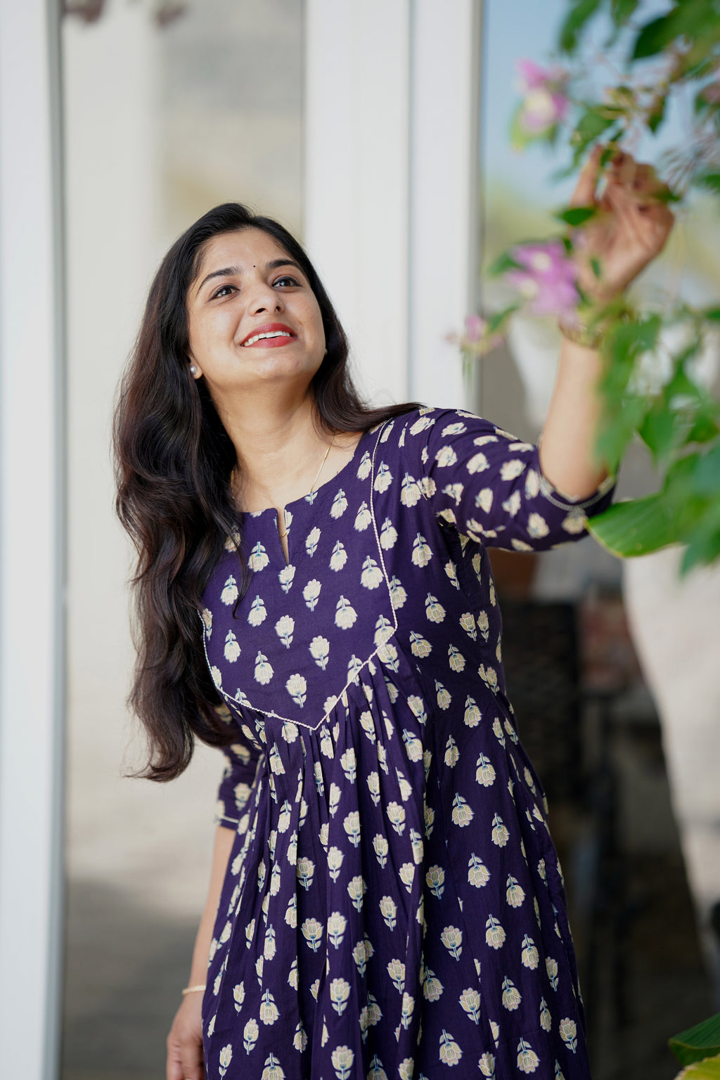 Indigo Petal Block Print Dress