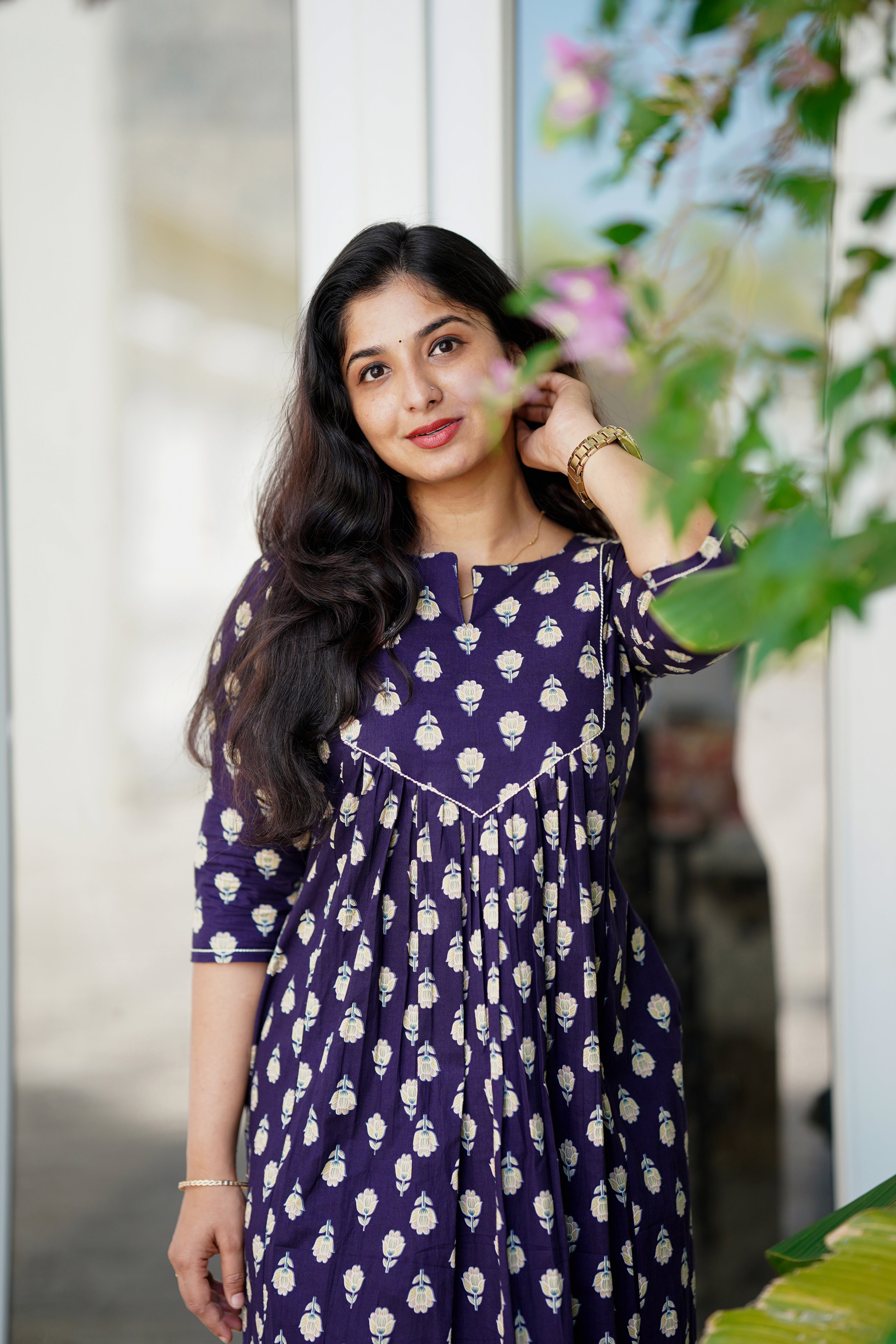 Indigo Petal Block Print Dress