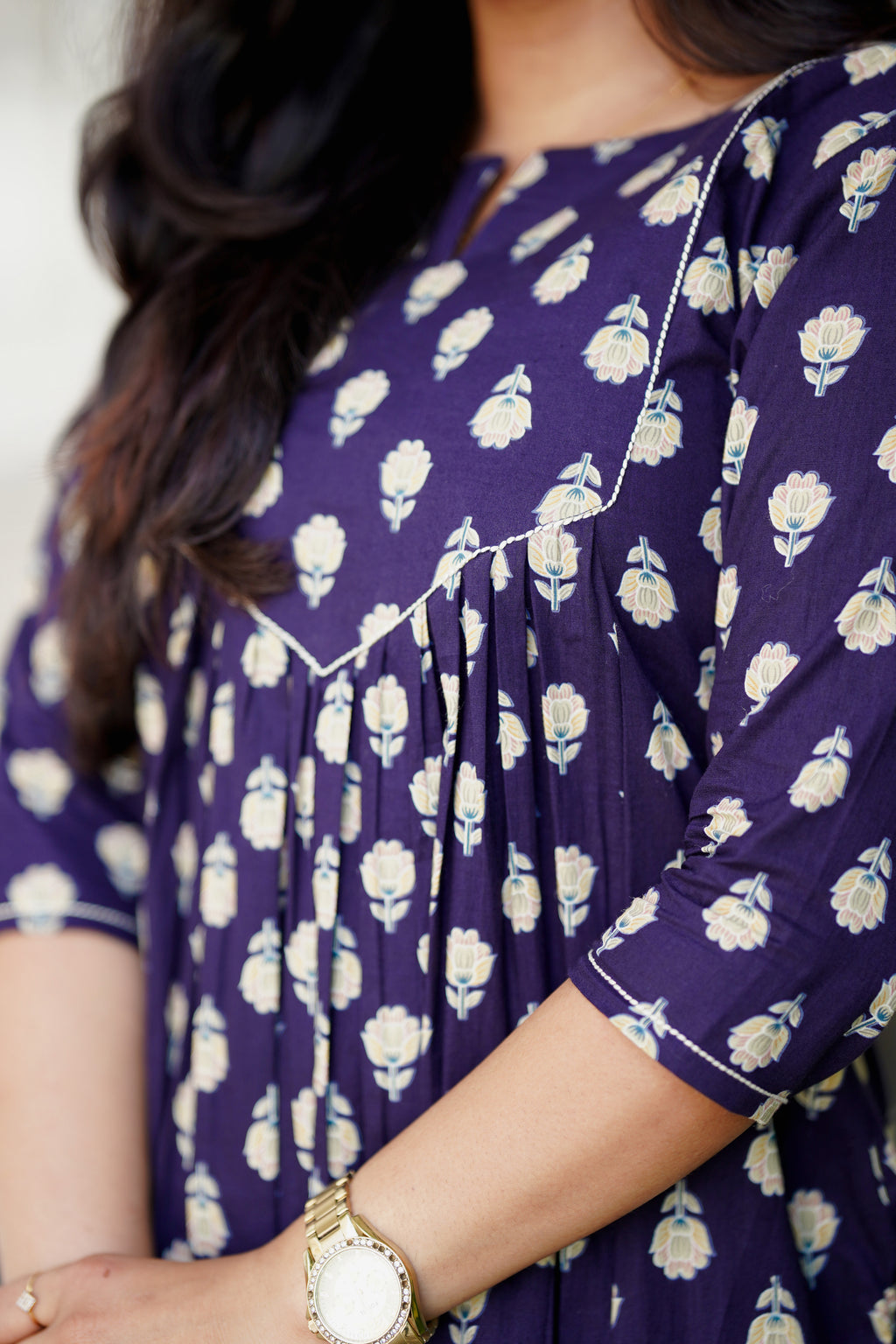 Indigo Petal Block Print Dress