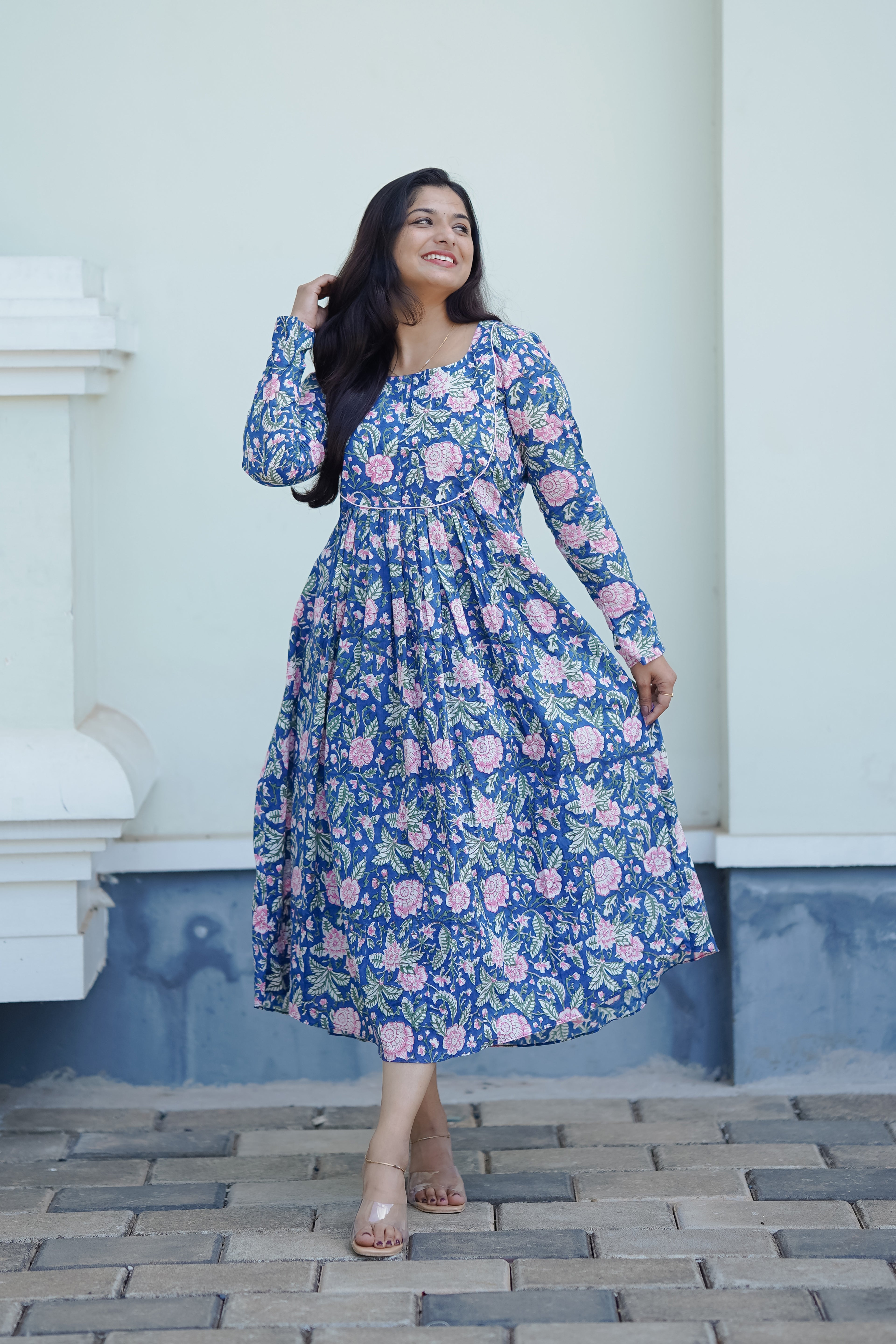 Indigo Block Print Dress