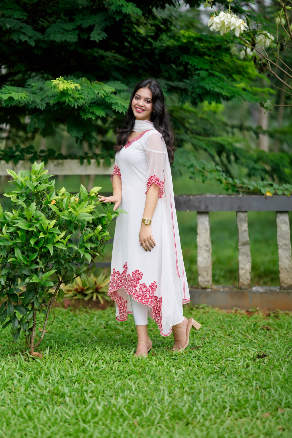 Noir Blossom - White Embroidered
