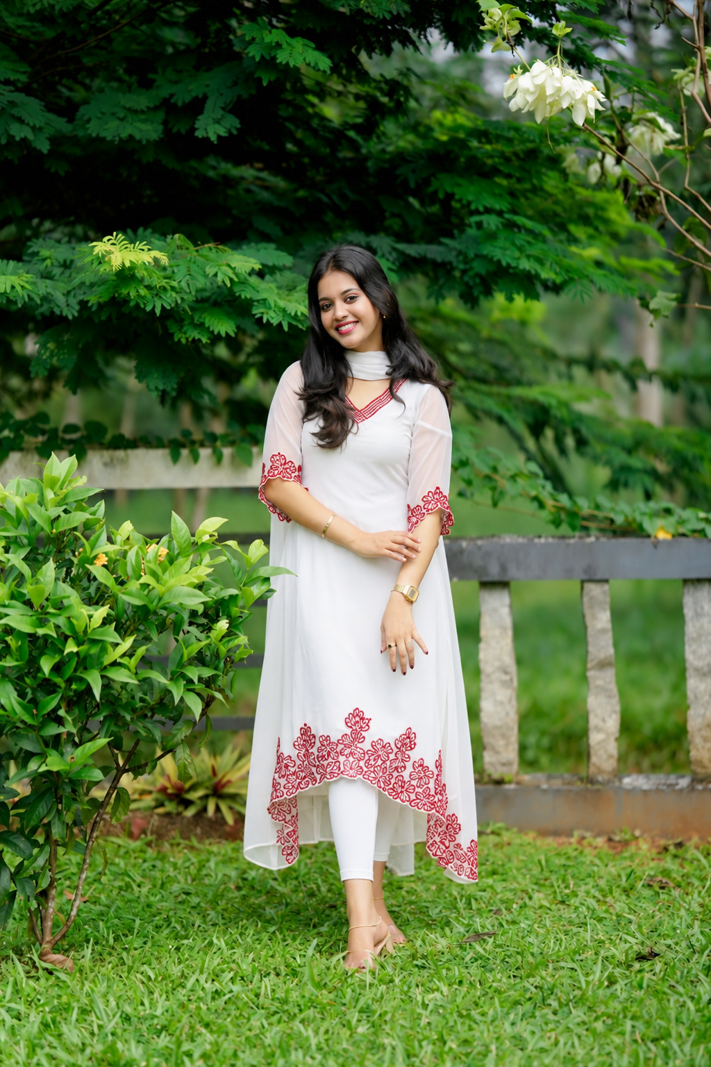 Noir Blossom - White Embroidered
